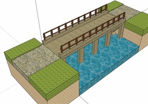 详细的过河园桥及栏杆素材设计SU(草图大师)模型