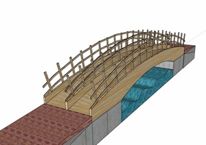全木质经典完整的木质园桥素材设计SU(草图大师)模型