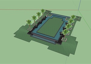 某详细的水池及树池组合素材设计SU(草图大师)模型