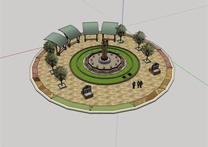详细的整体广场素材设计SU(草图大师)模型