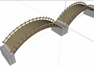 园林景观详细的完整园桥设计SU(草图大师)模型