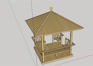 全木质详细的完整亭子素材设计SU(草图大师)模型