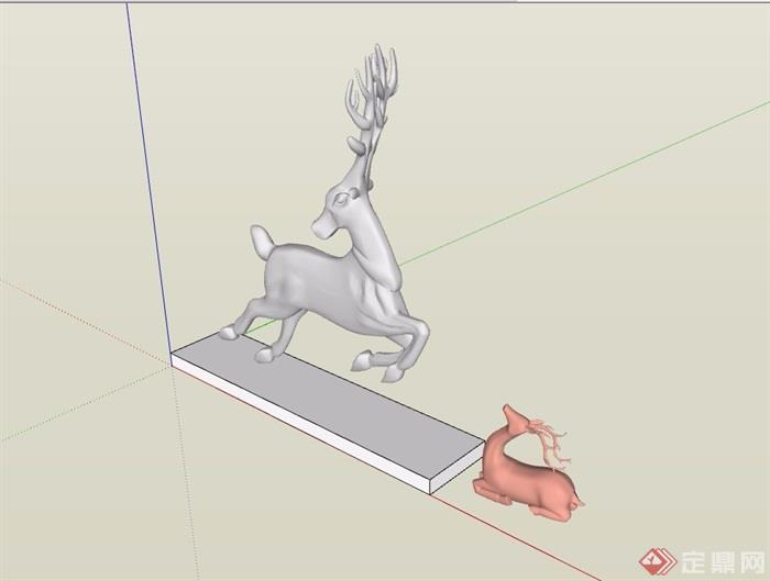 园林景观详细的小鹿雕塑素材设计su模型