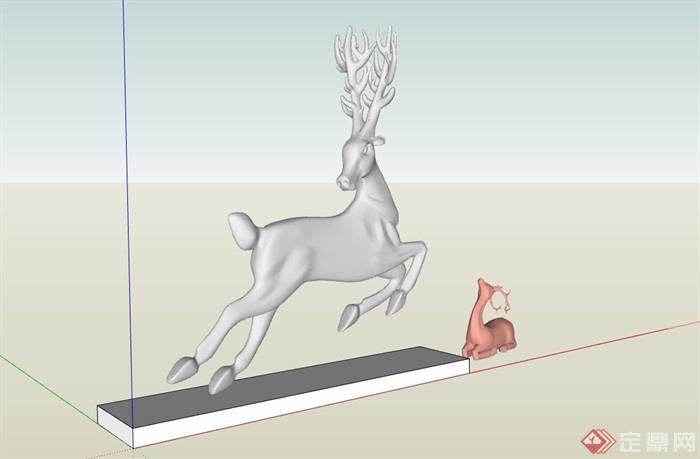 园林景观详细的小鹿雕塑素材设计su模型