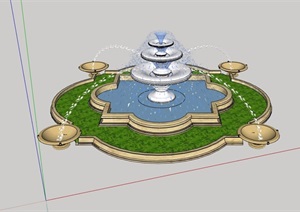 园林景欧式喷泉水钵水池设计SU(草图大师)模型