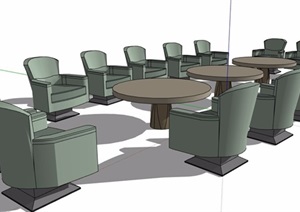 沙发椅圆桌会议桌椅组合SU(草图大师)模型