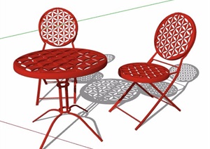 红色茶桌椅对谈桌椅素材SU(草图大师)模型