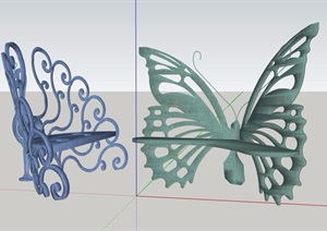 孔雀、蝴蝶造型景观座椅SU(草图大师)模型