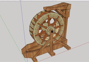 全木质详细的水车小品素材设计SU(草图大师)模型