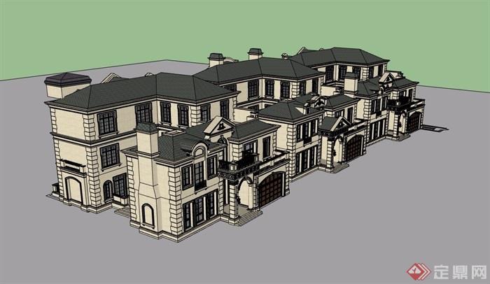 美式风格详细的三层住宅别墅设计su模型
