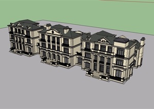 美式风格详细的三层住宅别墅设计SU(草图大师)模型