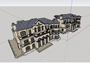 某三层详细的美式住宅别墅设计SU(草图大师)模型