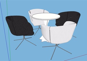 简约四人座桌椅组合素材SU(草图大师)模型