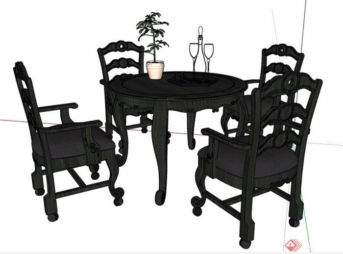 美式精美餐桌椅组合家具su模型