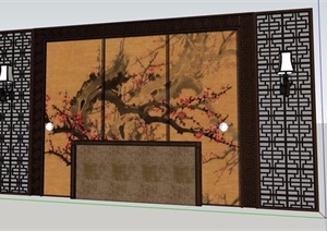 中式风格屏风隔断背景墙SU(草图大师)模型