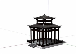 古典中式详细的完整休闲亭素材设计SU(草图大师)模型