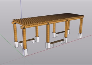 全木质详细的经典休闲廊架素材设计SU(草图大师)模型
