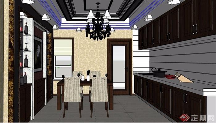 中式风格住宅客餐厅装修设计su模型