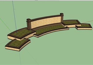 欧式小景墙设计SU(草图大师)模型及种植池