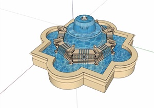 欧式水景水钵小品素材设计SU(草图大师)模型