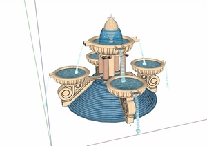 欧式喷泉水景小品素材设计SU(草图大师)模型
