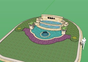 某详细的完整水池景观素材设计SU(草图大师)模型
