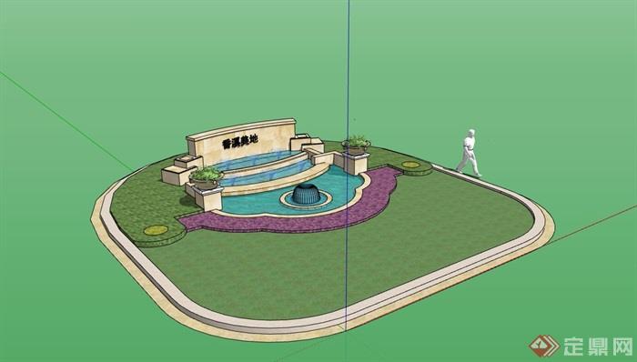 某详细的完整水池景观素材设计su模型