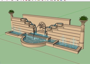 欧式喷泉水池景墙素材设计SU(草图大师)模型