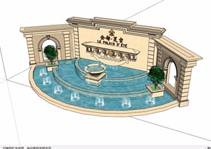 精致详细的欧式水池景墙素材设计SU(草图大师)模型