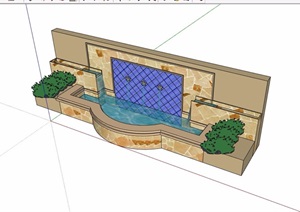 详细的背景喷泉景墙素材设计SU(草图大师)模型