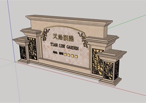 简欧风格详细的标志景墙素材设计SU(草图大师)模型