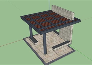 中式钢构亭子素材设计SU(草图大师)模型