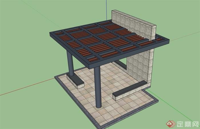 中式钢构亭子素材设计su模型