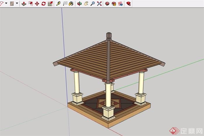 中式木质凉亭素材设计su模型