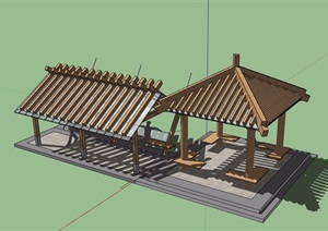 两个中式详细的休闲景观亭素材设计SU(草图大师)模型