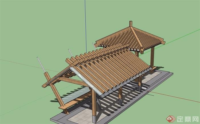 兩個中式詳細的休閒景觀亭素材設計su模型