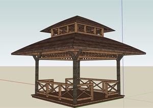 重檐中式亭子素材设计SU(草图大师)模型