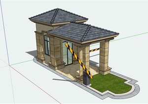 欧式大门保安亭素材设计SU(草图大师)模型