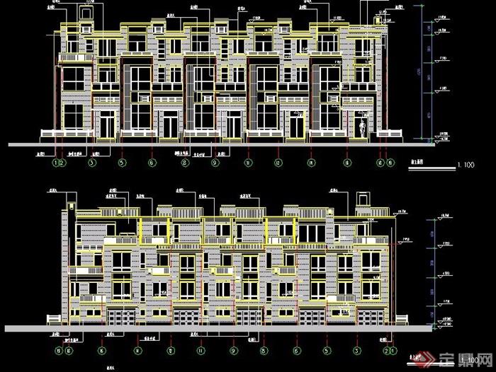 现代多层排房样板房住宅建筑图