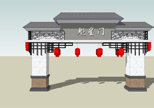 新中式门楼设计SU(草图大师)模型