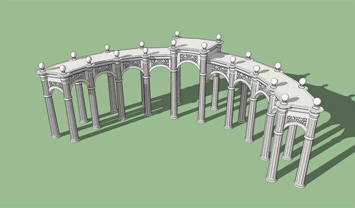 欧式弧形廊架精细模型(1)