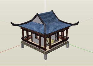古典中式详细的庭院凉亭素材设计SU(草图大师)模型