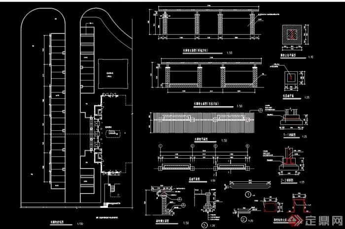 详细的整体木廊架素材设计cad施工图