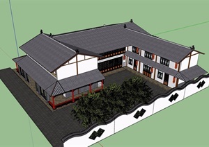两层详细的完整农家乐建筑设计SU(草图大师)模型