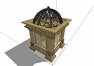 园林景观详细的门卫室岗亭素材设计SU(草图大师)模型