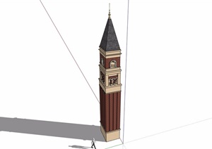 英式风格详细钟塔楼设计SU(草图大师)模型
