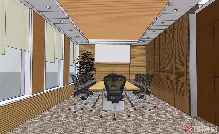 现代风格公司办公空间室内设计su模型