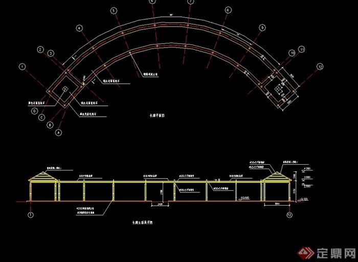 现代弧形廊详细完整设计cad施工图