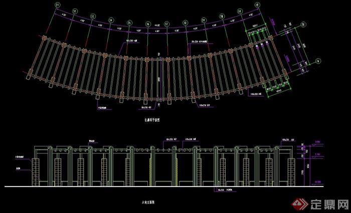 现代木质弧形廊设计cad施工图