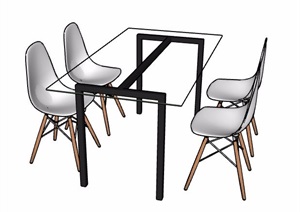 玻璃桌四人桌椅组合SU(草图大师)模型